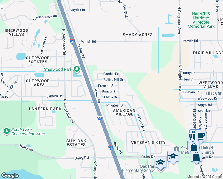 map of restaurants, bars, coffee shops, grocery stores, and more near 3720 Ranger Street in Titusville