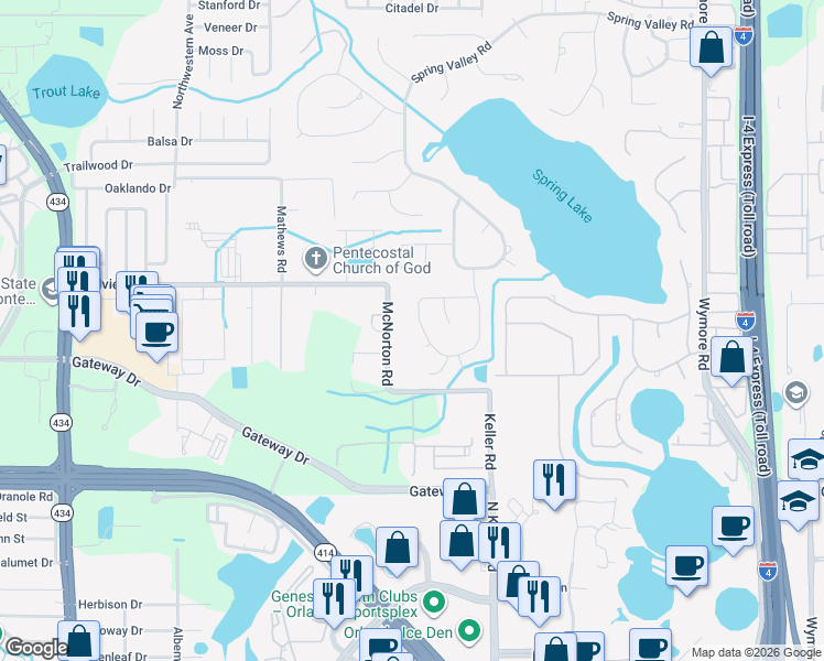 map of restaurants, bars, coffee shops, grocery stores, and more near 157 Spring Chase Circle in Altamonte Springs