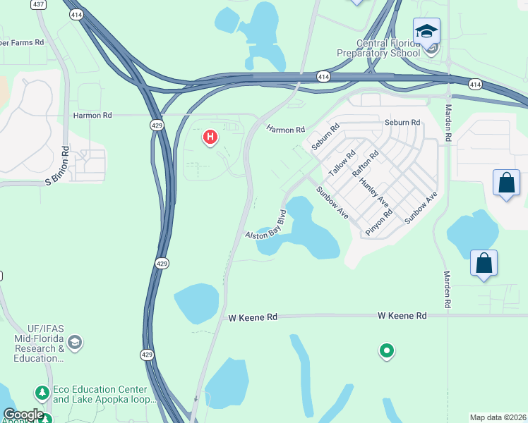 map of restaurants, bars, coffee shops, grocery stores, and more near 2001 Alston Bay Boulevard in Apopka