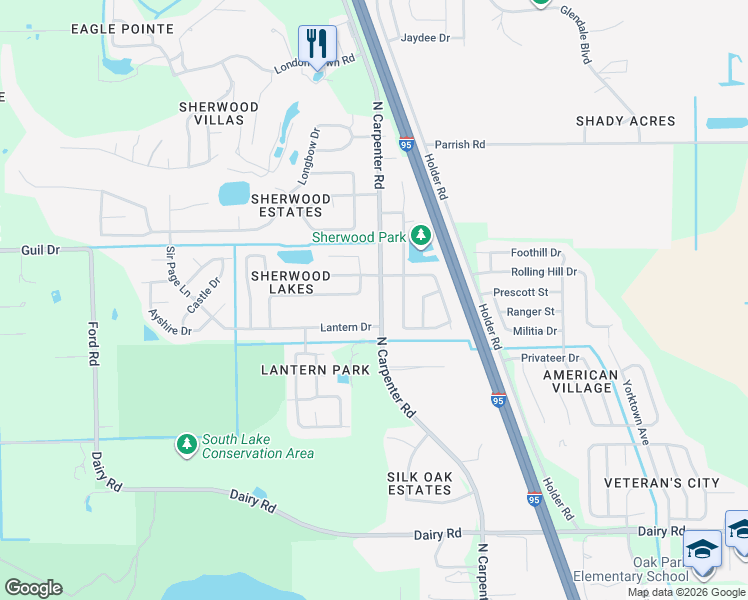 map of restaurants, bars, coffee shops, grocery stores, and more near 1759 North Carpenter Road in Titusville