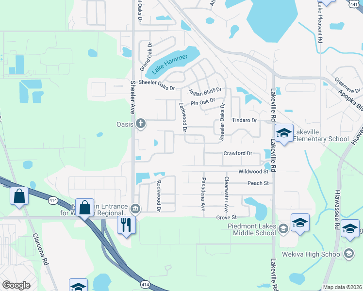 map of restaurants, bars, coffee shops, grocery stores, and more near 1146 Sheeler Hills Drive in Apopka