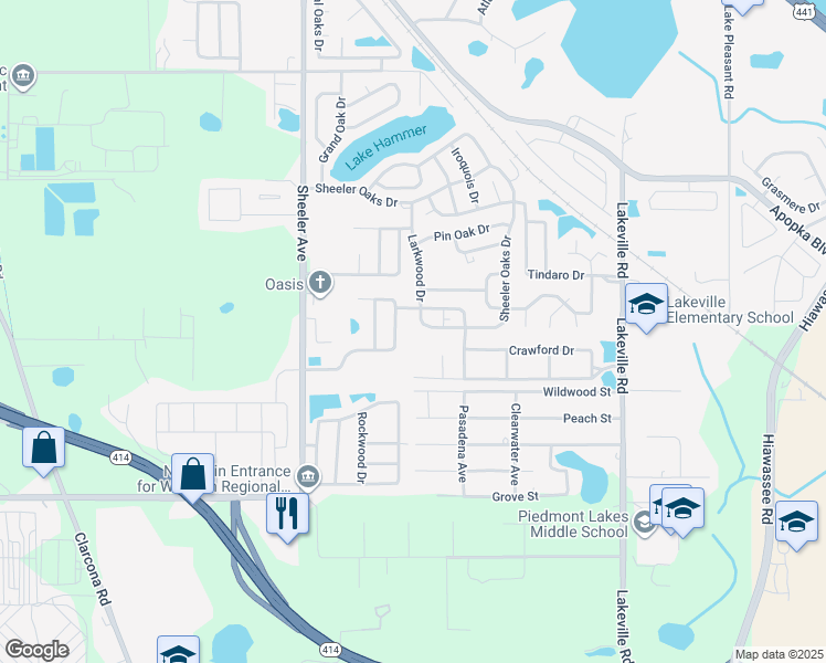 map of restaurants, bars, coffee shops, grocery stores, and more near 1146 Sheeler Hills Drive in Apopka