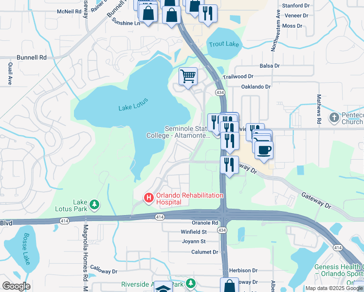 map of restaurants, bars, coffee shops, grocery stores, and more near 811 Renaissance Pointe in Altamonte Springs
