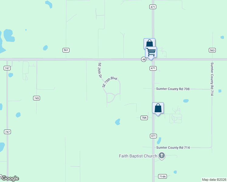 map of restaurants, bars, coffee shops, grocery stores, and more near 2686 Southeast 77th Avenue in Bushnell