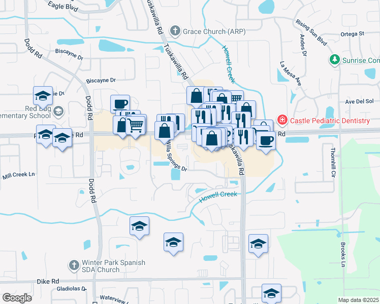 map of restaurants, bars, coffee shops, grocery stores, and more near 1311 Sundial Point in Winter Springs