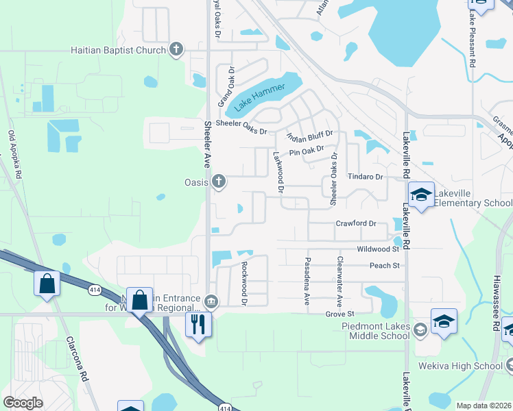 map of restaurants, bars, coffee shops, grocery stores, and more near 2025 Lauren Road in Apopka