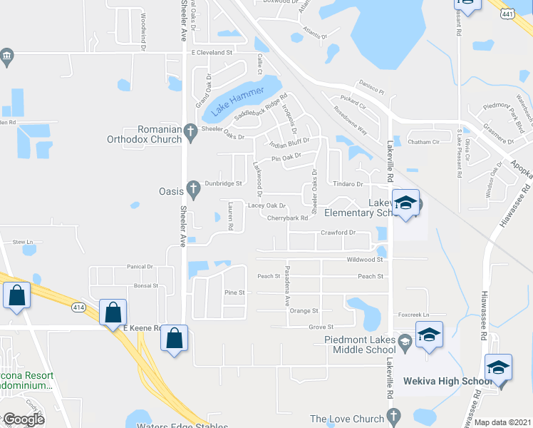 map of restaurants, bars, coffee shops, grocery stores, and more near 1209 Cherrybark Road in Apopka