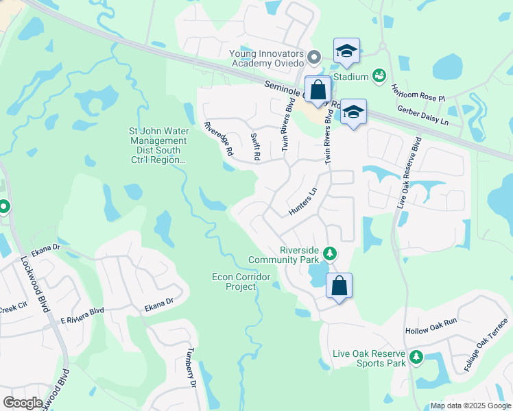 map of restaurants, bars, coffee shops, grocery stores, and more near 2340 Pinebrook Court in Oviedo