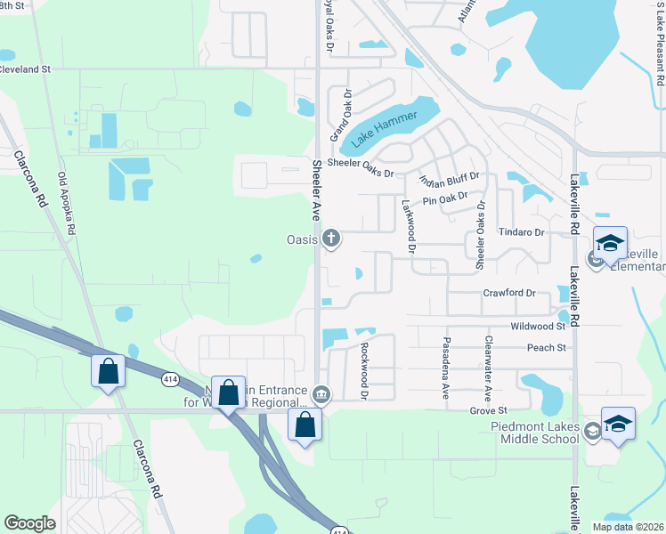 map of restaurants, bars, coffee shops, grocery stores, and more near 2025 Sheeler Avenue in Apopka