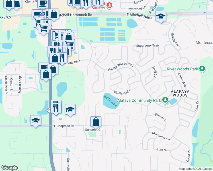 map of restaurants, bars, coffee shops, grocery stores, and more near 1013 Providence Lane in Oviedo