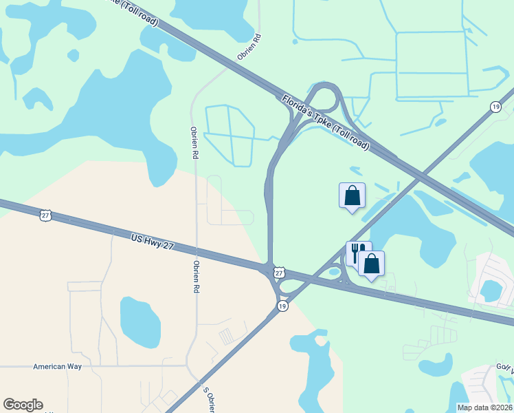 map of restaurants, bars, coffee shops, grocery stores, and more near Unnamed Road in Groveland