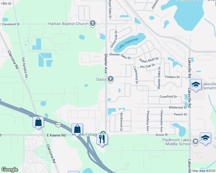 map of restaurants, bars, coffee shops, grocery stores, and more near 2025 Sheeler Avenue in Apopka