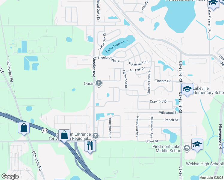 map of restaurants, bars, coffee shops, grocery stores, and more near 2002 Lauren Road in Apopka