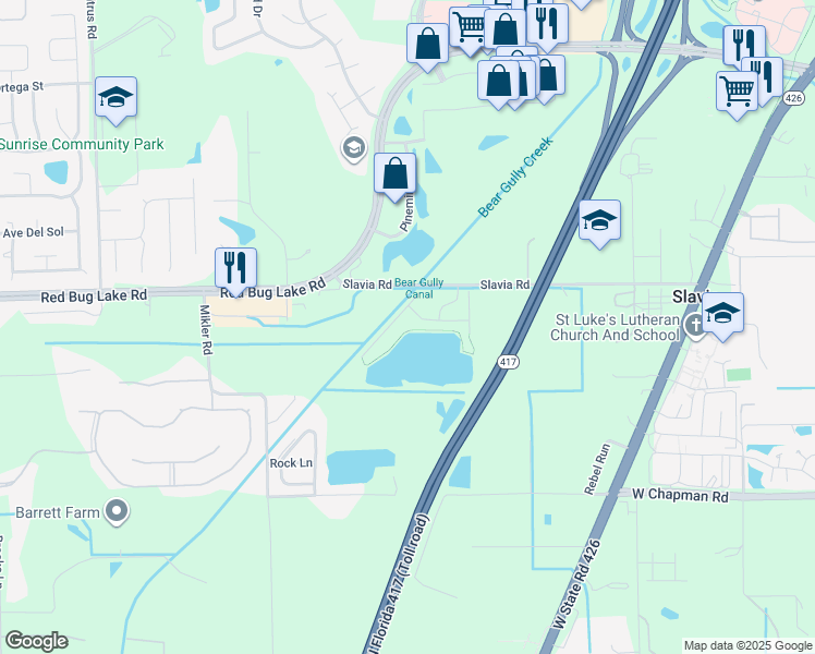 map of restaurants, bars, coffee shops, grocery stores, and more near Summer Club Drive in Oviedo