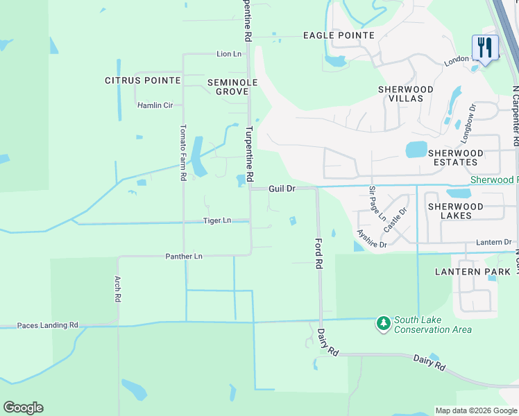 map of restaurants, bars, coffee shops, grocery stores, and more near 1875 Turpentine Road in Mims