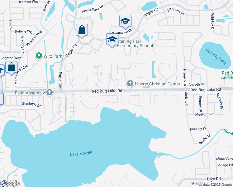 map of restaurants, bars, coffee shops, grocery stores, and more near 2853 Red Bug Lake Road in Casselberry