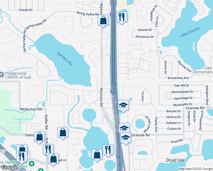 map of restaurants, bars, coffee shops, grocery stores, and more near 701 Ashford Oaks Drive in Altamonte Springs