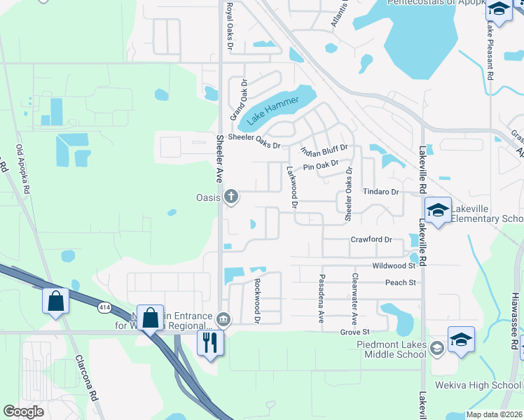 map of restaurants, bars, coffee shops, grocery stores, and more near 2002 Lauren Road in Apopka