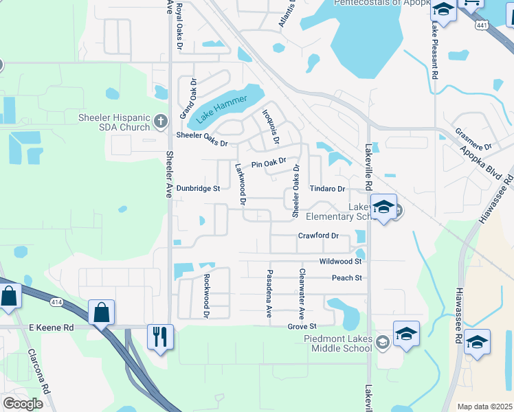 map of restaurants, bars, coffee shops, grocery stores, and more near 1235 Lacey Oak Drive in Apopka