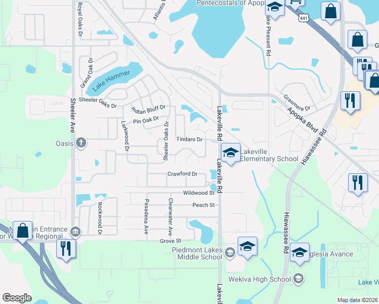 map of restaurants, bars, coffee shops, grocery stores, and more near 2030 Inge Court in Apopka