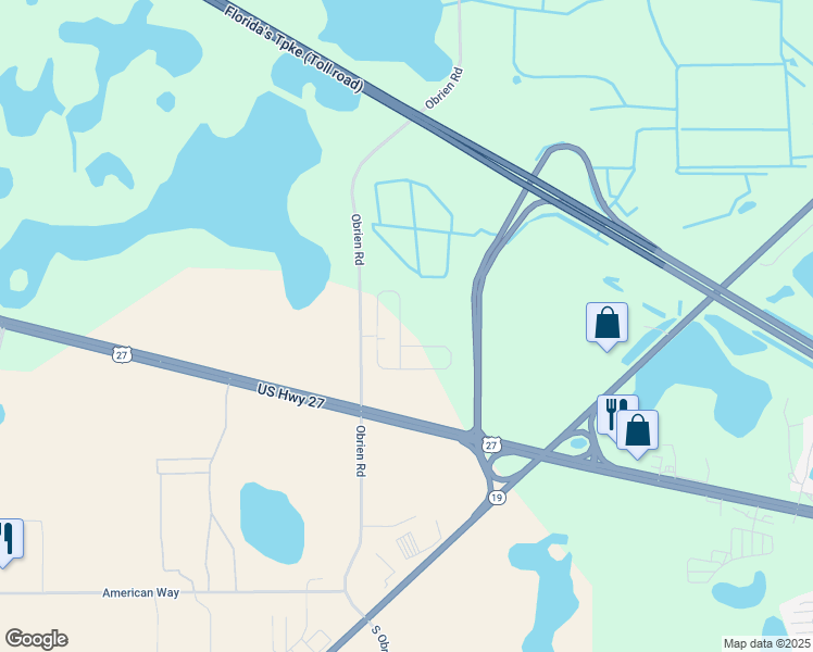 map of restaurants, bars, coffee shops, grocery stores, and more near 2199 Hemingway Circle in Groveland