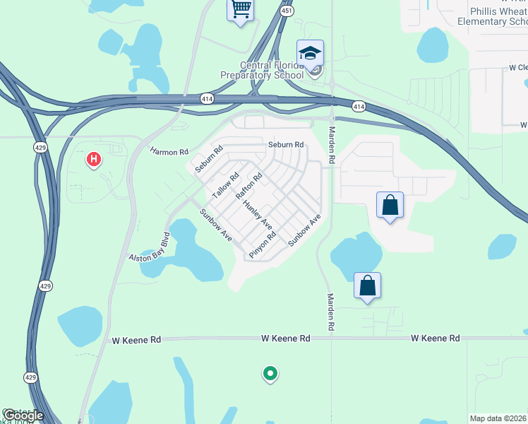 map of restaurants, bars, coffee shops, grocery stores, and more near 972 Seburn Road in Apopka