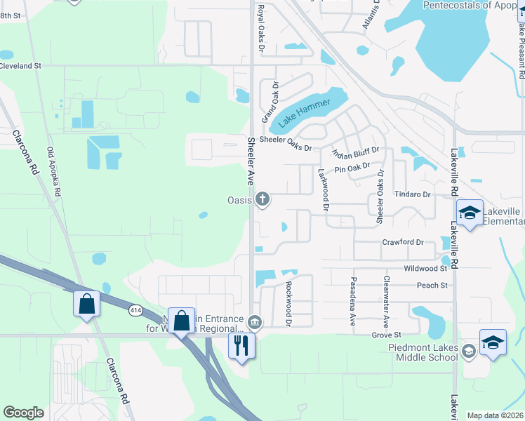 map of restaurants, bars, coffee shops, grocery stores, and more near 2025 Sheeler Avenue in Apopka