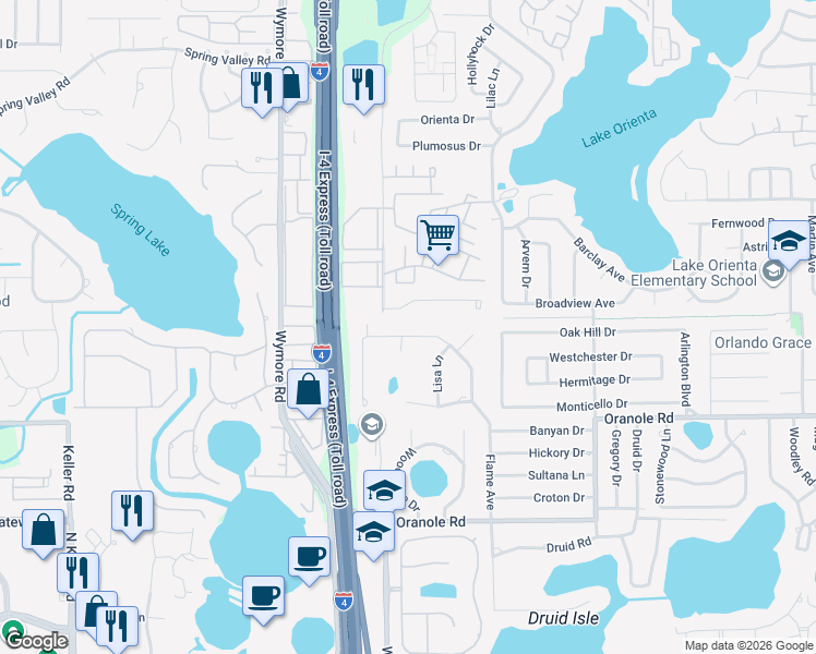 map of restaurants, bars, coffee shops, grocery stores, and more near 219 Flame Avenue in Maitland