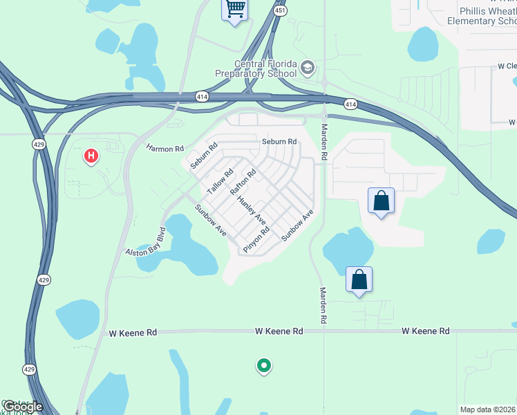 map of restaurants, bars, coffee shops, grocery stores, and more near 972 Seburn Road in Apopka