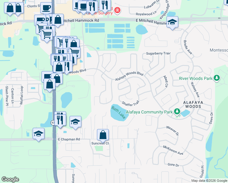 map of restaurants, bars, coffee shops, grocery stores, and more near 1013 Providence Lane in Oviedo