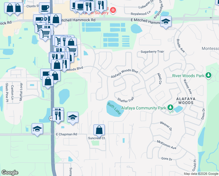 map of restaurants, bars, coffee shops, grocery stores, and more near 1013 Providence Lane in Oviedo