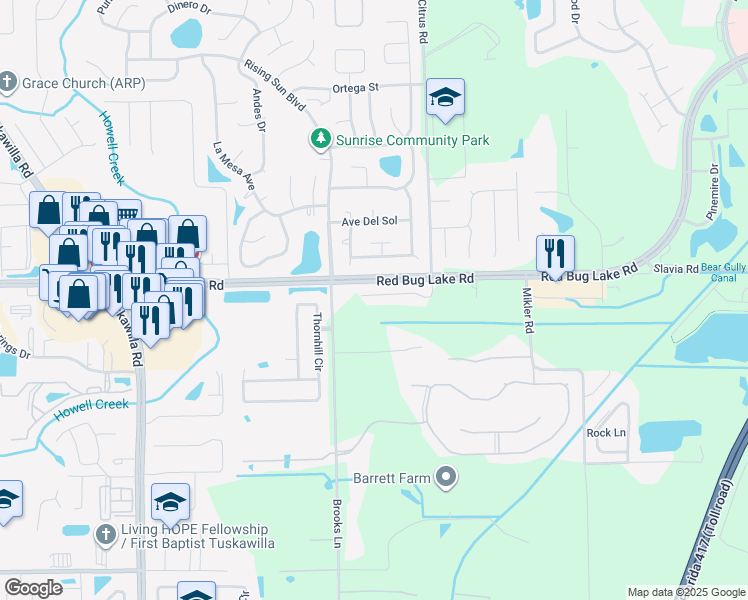 map of restaurants, bars, coffee shops, grocery stores, and more near 2879 Pewter Mist Court in Oviedo