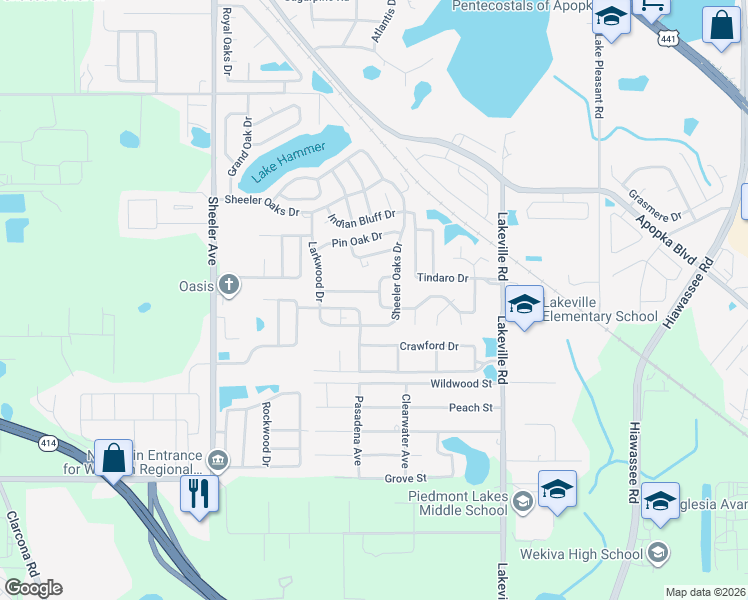 map of restaurants, bars, coffee shops, grocery stores, and more near 1986 Frenzel Drive in Apopka