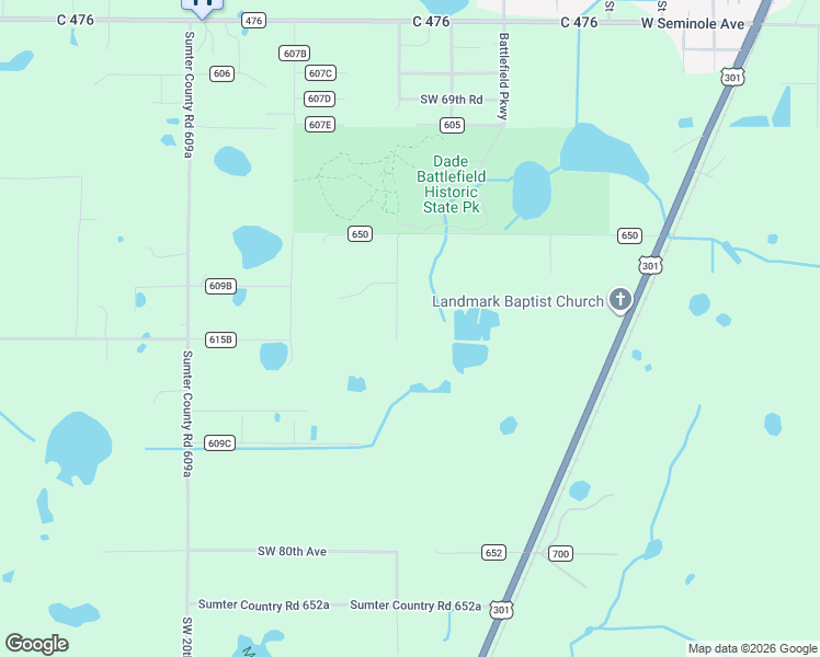 map of restaurants, bars, coffee shops, grocery stores, and more near 7468 County Road 650 in Bushnell