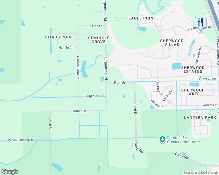 map of restaurants, bars, coffee shops, grocery stores, and more near 1875 Turpentine Road in Mims