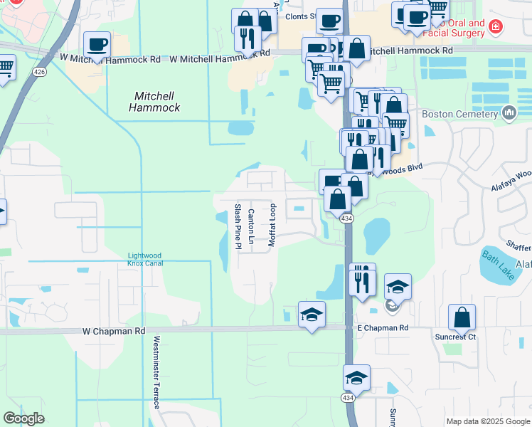 map of restaurants, bars, coffee shops, grocery stores, and more near 213 Imperial Ridge Ct in Oviedo