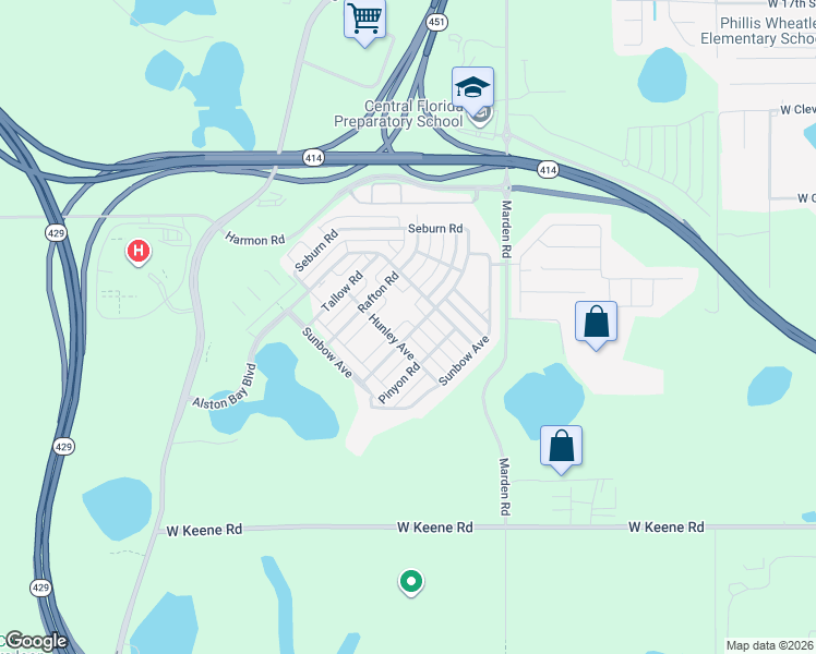 map of restaurants, bars, coffee shops, grocery stores, and more near 972 Seburn Road in Apopka