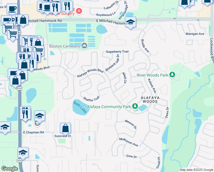 map of restaurants, bars, coffee shops, grocery stores, and more near 1010 Wheeler Place in Oviedo