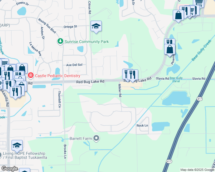 map of restaurants, bars, coffee shops, grocery stores, and more near 7015 Red Bug Lake Road in Oviedo