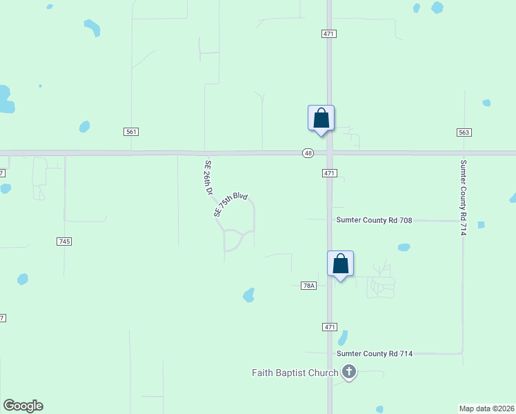 map of restaurants, bars, coffee shops, grocery stores, and more near 2780 Southeast 75th Boulevard in Bushnell