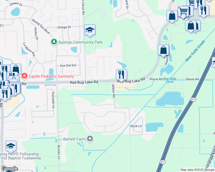 map of restaurants, bars, coffee shops, grocery stores, and more near 7015 Red Bug Lake Road in Oviedo