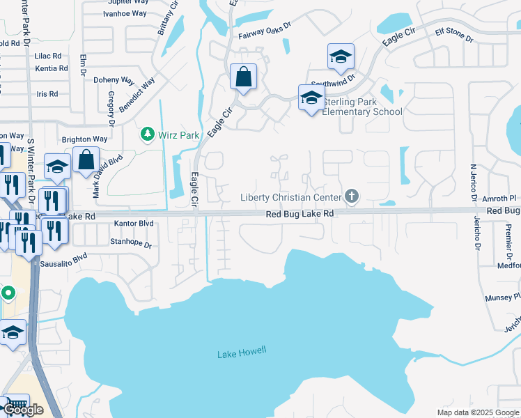 map of restaurants, bars, coffee shops, grocery stores, and more near 2874 Willow Bay Terrace in Casselberry