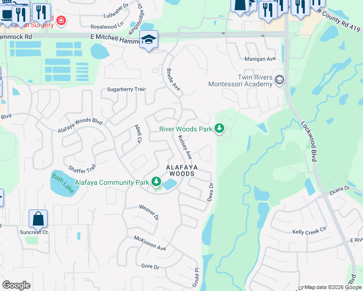 map of restaurants, bars, coffee shops, grocery stores, and more near 1048 Covington Street in Oviedo