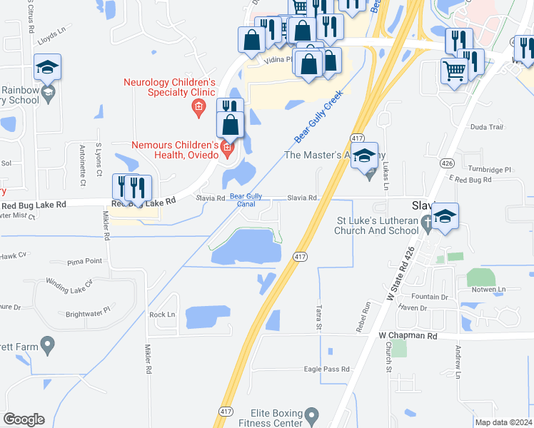 map of restaurants, bars, coffee shops, grocery stores, and more near 1920 Summer Club Drive in Oviedo