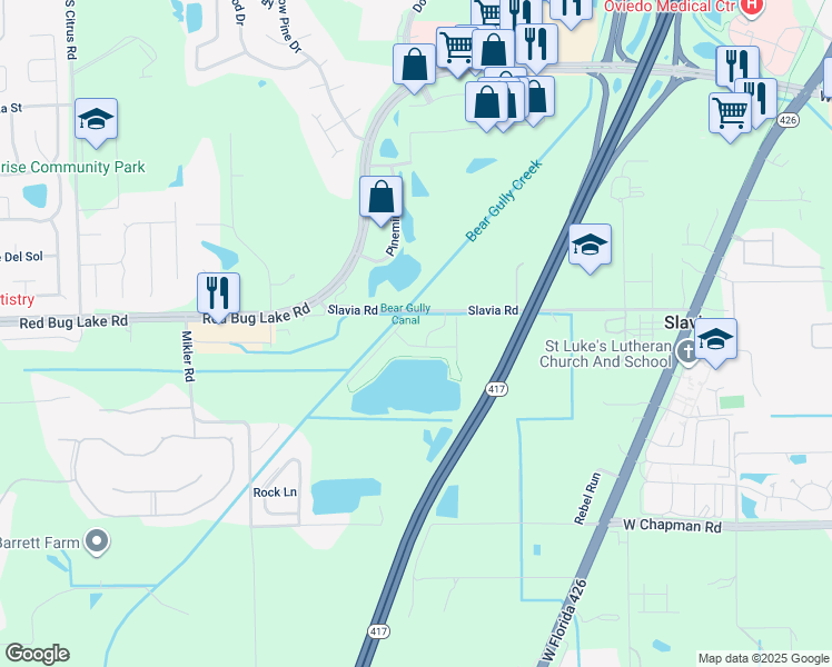 map of restaurants, bars, coffee shops, grocery stores, and more near 1930 Summer Club Drive in Oviedo