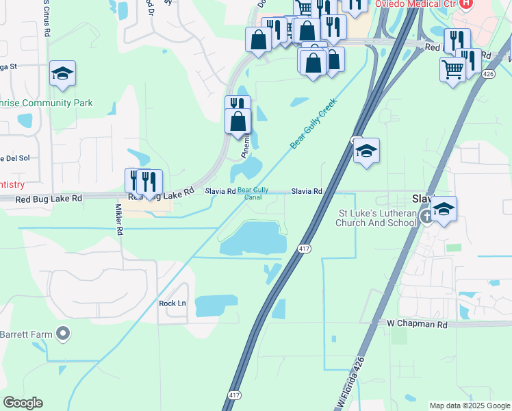 map of restaurants, bars, coffee shops, grocery stores, and more near Summer Club Drive in Oviedo