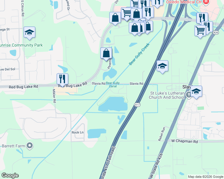 map of restaurants, bars, coffee shops, grocery stores, and more near 1950 Summer Club Drive in Oviedo