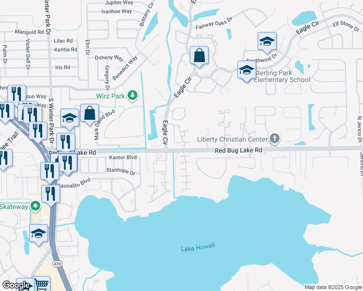 map of restaurants, bars, coffee shops, grocery stores, and more near 995 Northern Dancer Way in Casselberry