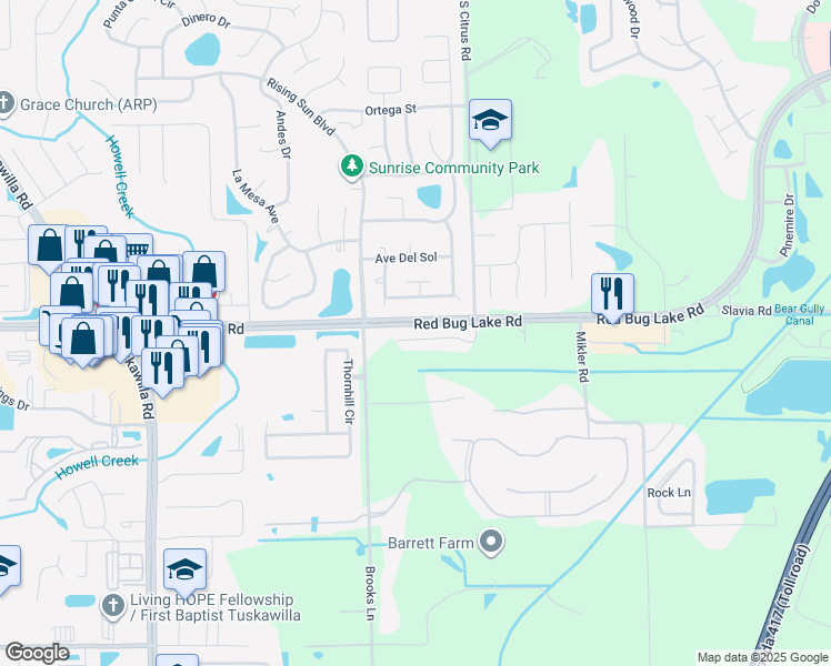 map of restaurants, bars, coffee shops, grocery stores, and more near 2879 Pewter Mist Court in Oviedo