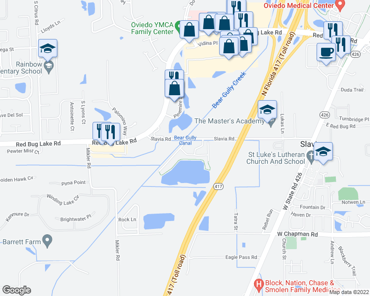 map of restaurants, bars, coffee shops, grocery stores, and more near 1950 Summer Club Drive in Oviedo